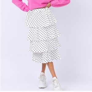 PRINCESS POLLY POLKA DOT MIDI TIERED SKIRT
